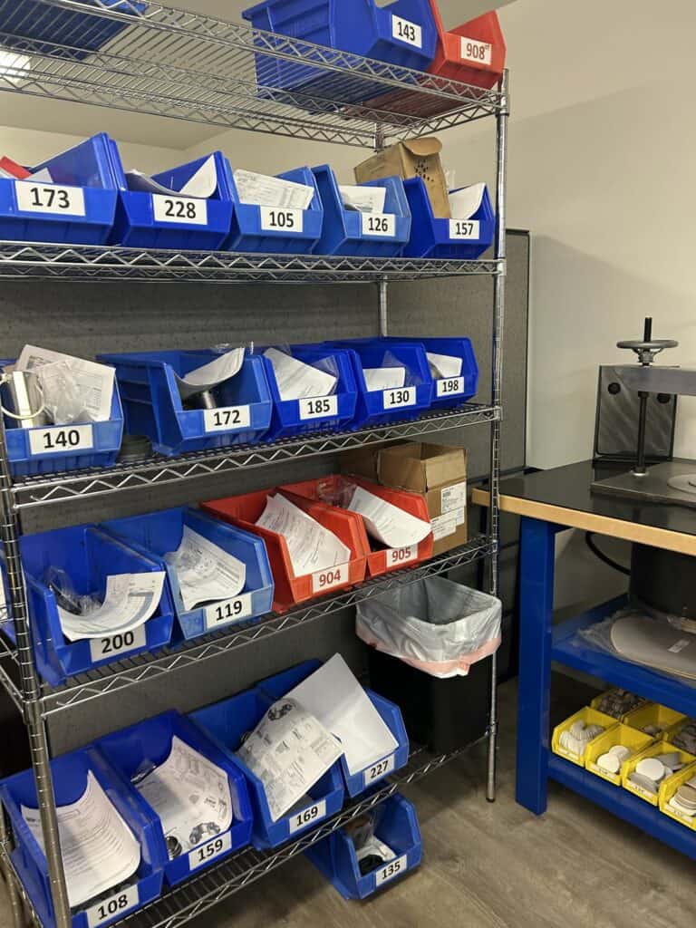 Labeled mechanical seal parts and repair kits at the DXP Pacific Richmond shop